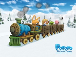 Pororo and friends on a train